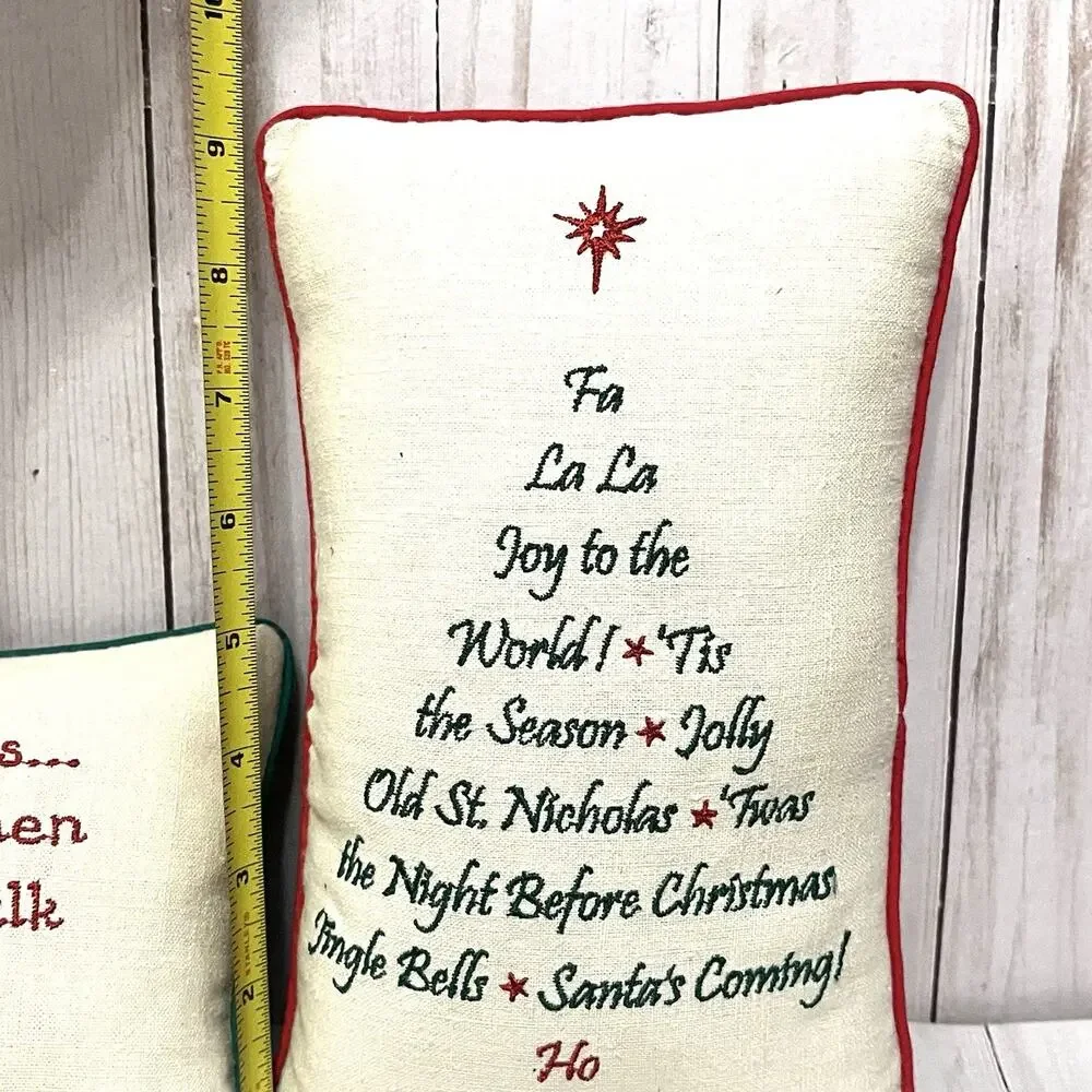 Set of 2 Small Christmas Throw Pillows Embroidered Holiday Angel & Songs